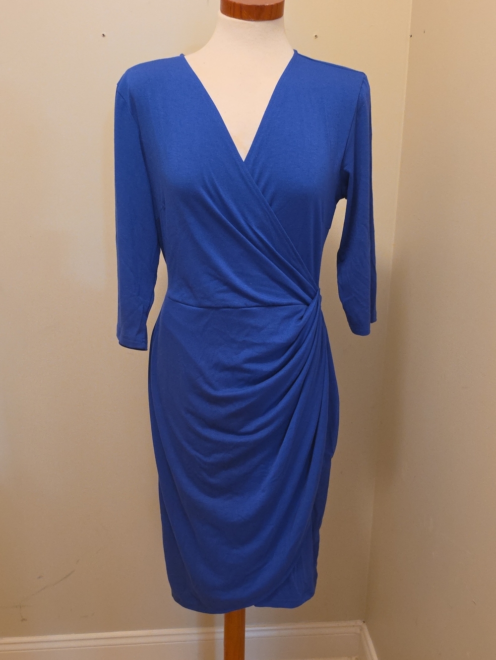 Elegant Royal Blue Faux-Wrap Midi Dress with Side Drape